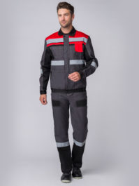 Костюм Виват-1 Премиум IMP (тк.Смесовая,240) брюки, т.серый/черный/красный